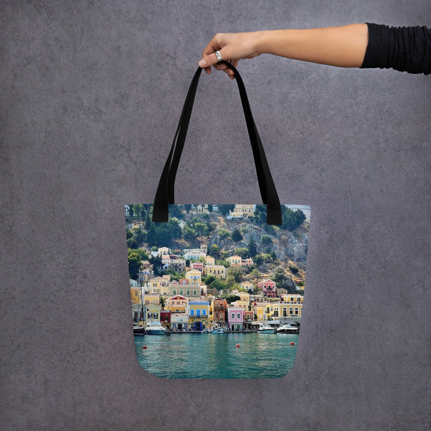 Greek Harbor and Houses Tote bag