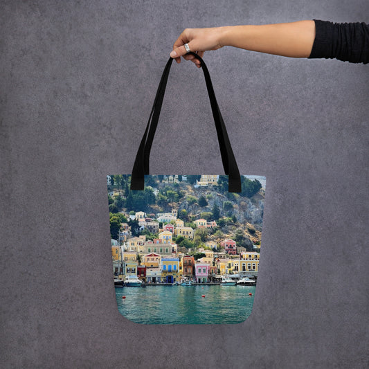 Greek Harbor and Houses Tote bag